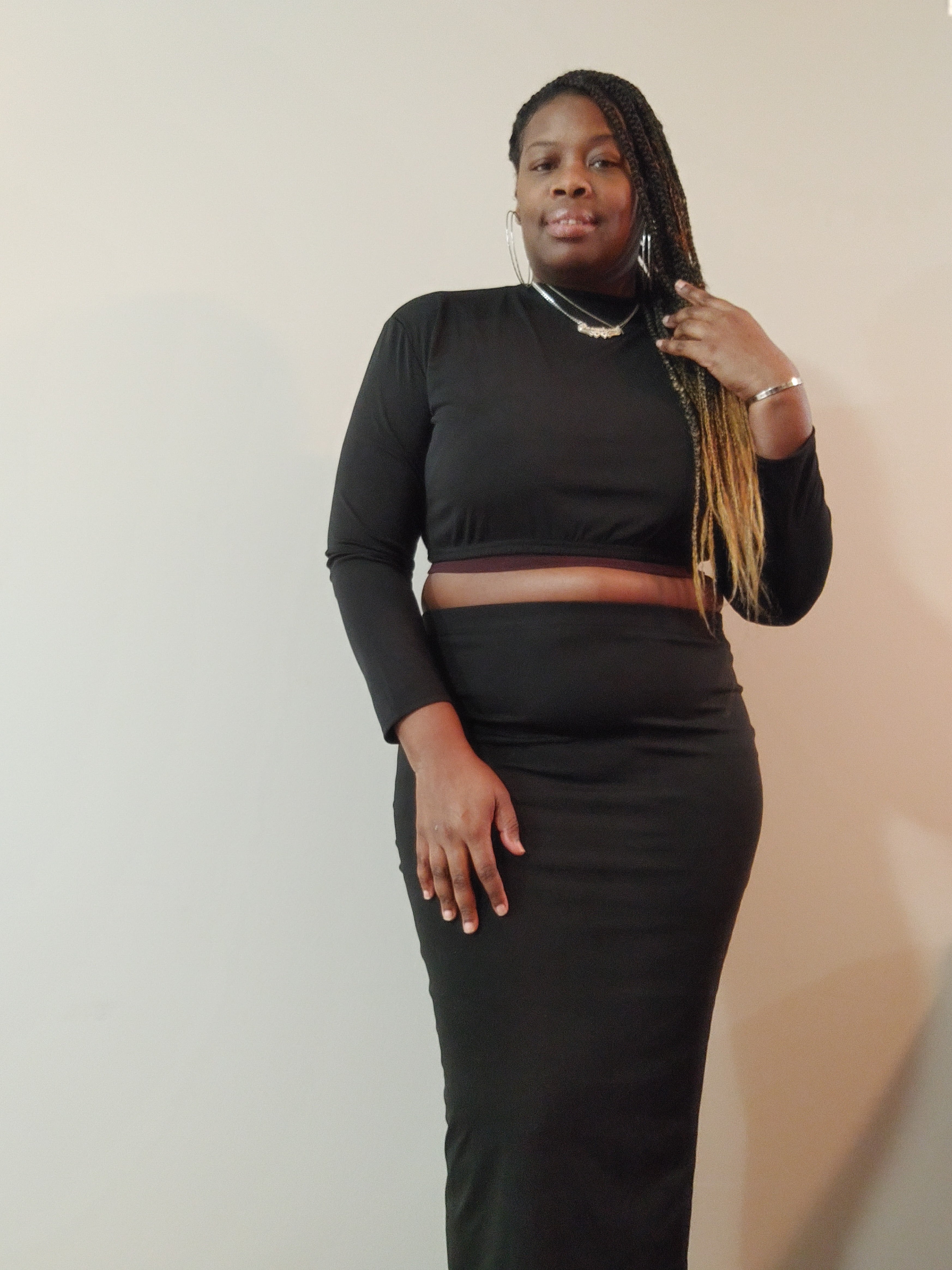 Two Piece Crop Top Midi Skirt Set SHE SAY HE SAY