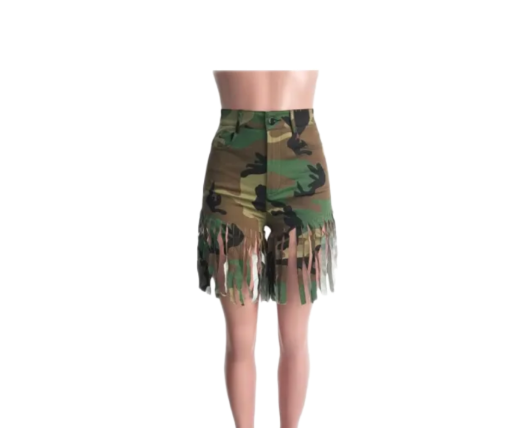 Camouflage Fringe Shorts